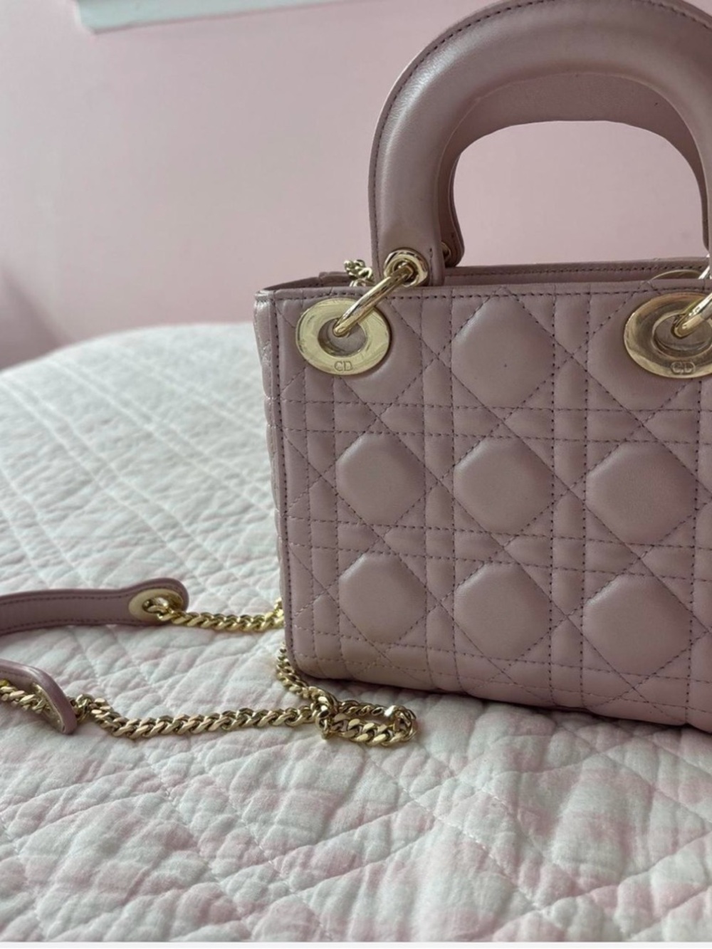 Dior Blush Quilted Leather Mini Bag with Gold Hardware